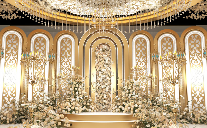 莲都香槟色调婚礼堂效果展示